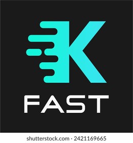 Ilustración del logotipo del vector k de letra rápida. Adecuado para el movimiento, el deporte, el negocio de la entrega y el alfabeto.