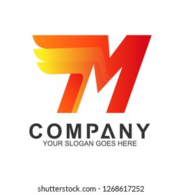 fast letter M with wing shape business logo template