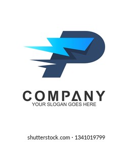 fast letter P logo with thunder shape