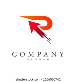 fast letter r with arrow, business logo design
