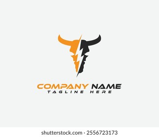 Fast Lightning with Bull Head Logo. Energetic Panther Perfect Logo for Brand Identity.