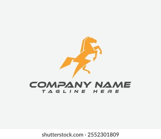 Schneller Blitz mit Pferd-Logo. Energetic Horse Perfect Logo für Markenidentität.