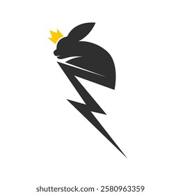 Fast Lightning with Rabbit Logo. Energetic Rabbit with crown Perfect Logo for Brand Identity.