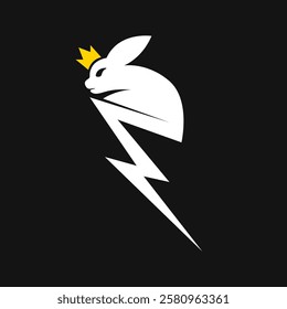 Fast Lightning with Rabbit Logo. Energetic Rabbit with crown Perfect Logo for Brand Identity.