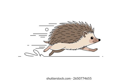 Fast little hedgehog running with speed lines and bubbles