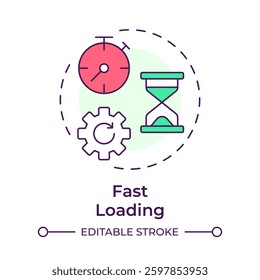 Fast loading multi color concept icon. Cach data and enable offline access service. Feature of PWAs. Round shape line illustration. Abstract idea. Graphic design. Easy to use in presentation