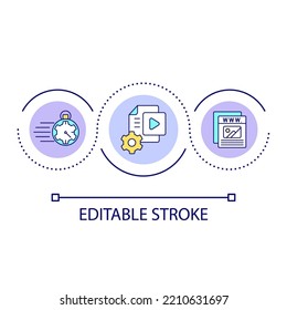 Fast loading website loop concept icon. Speed up content creation abstract idea thin line illustration. Performance optimization. Isolated outline drawing. Editable stroke. Arial font used