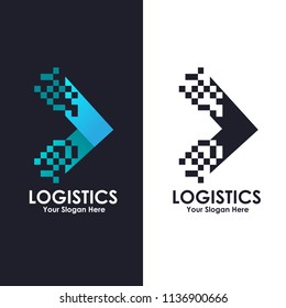 Fast logistic, arrow, delivery, speed and pixel logo