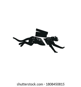 Fast logo delivery. High-speed cargo delivery. Food delivery. Cheetah runs with a box vector