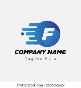 Fast Logo On Letter F Template. Fast On F Letter, Initial Speed Sign Concept 