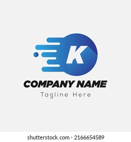 Fast Logo On Letter K Template. Fast On K Letter, Initial Speed Sign Concept 