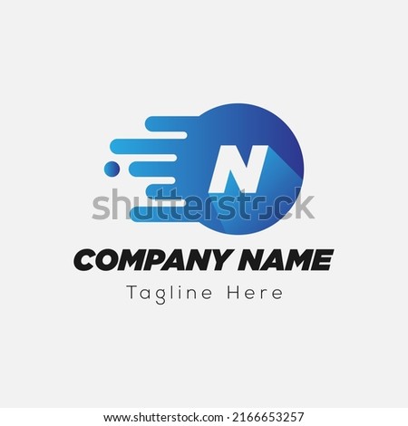 Fast Logo On Letter N Template. Fast On N Letter, Initial Speed Sign Concept  Foto stock © 
