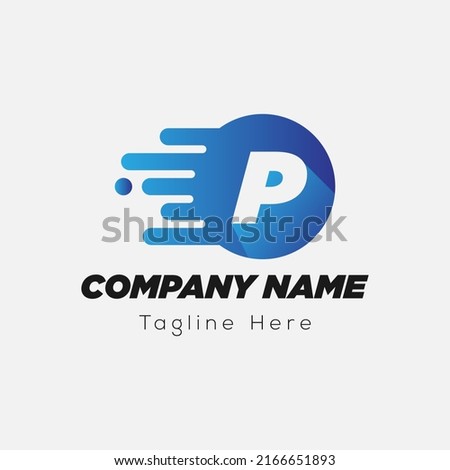 Fast Logo On Letter P Template. Fast On P Letter, Initial Speed Sign Concept 