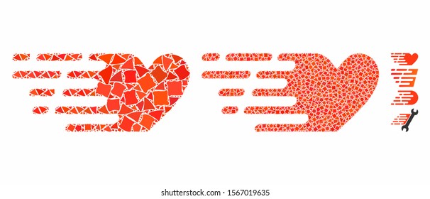 Fast love mosaic of irregular items in different sizes and shades, based on fast love icon. Vector irregular dots are composed into collage. Fast love icons collage with dotted pattern.