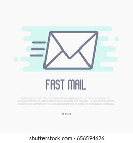 Fast mail or e-mail symbol. Envelope flying thin line vector illustration.