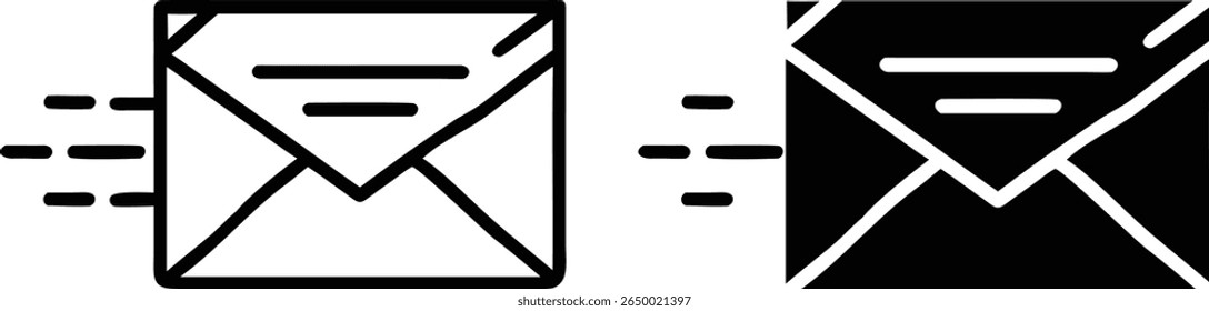 Fast Mail Envelope Icons – Black and White Email Message Delivery Vector Set