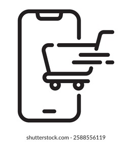 Fast mobile shopping cart icon, e-commerce express checkout symbol, online store and digital retail, vector illustration isolated on white background.