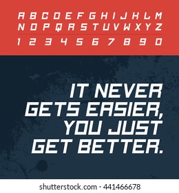 Fast modern english active dynamic simple italic typeface. Capital letters and numbers. Vector typeset for headlines, labels, quotes, titles, posters or logotypes. Latin alphabet letters.