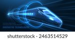 Fast modern express passenger train no high speed railway in hyperloop moving from flash light. Futuristic technology, hi tech future digital transport, hyperloop concept. Low pole 3d abstract