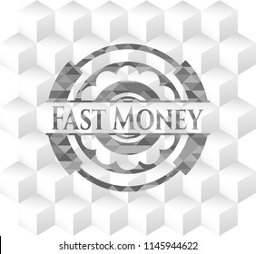 Fast Money grey badge with geometric cube white background