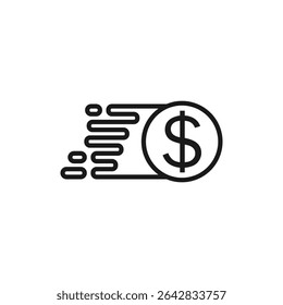 Icono de dinero rápido. Moneda de dólar a toda velocidad. Esquema de Ilustración vectorial.