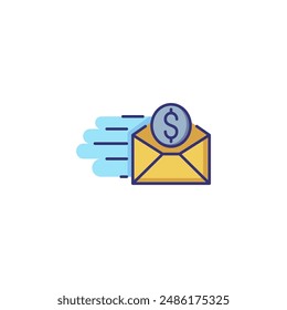 Fast money letter line icon. Envelope with dollar coin in motion. Finance concept. Can be used for topics like notification, payment, express loan, invoice