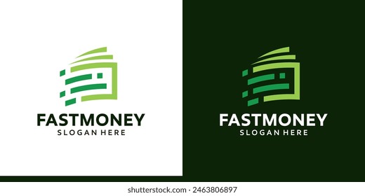 Fast money logo design. Paper Money with digital speed design graphic symbol icon vector.