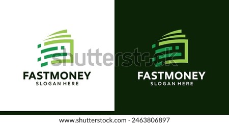 Fast money logo design. Paper Money with digital speed design graphic symbol icon vector.