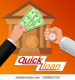 Fast money. Quick credit. Business concept. Bank financing. Colorful banner. Vector illustration in a flat style.