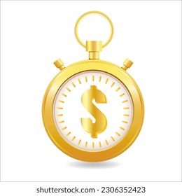 Fast money transaction, budget estimate, time is money, concept stopwatch icon. Financial services, quick loan approval, cash transfer, online payment. Vector illustration.