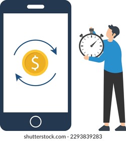 Fast money transaction, Person using mobile app for financial transaction, transfer income, fast money service, money exchange
