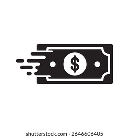 Fast money transfer icon for quick payment processing rapid cash transaction and speedy financial services representing express loan or cash flow vector solid glyph icon