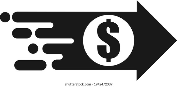 Fast money transfer icon, sent money icon, money transfer icon with dollar sign, quick money transfer icon