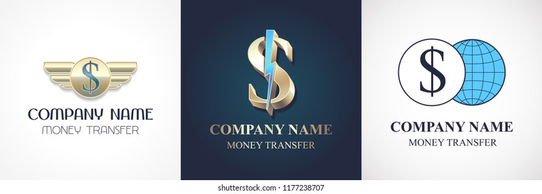 Fast money transfer vector logo, icon set. Design element with dollar sign as express money transfer concept illustration 