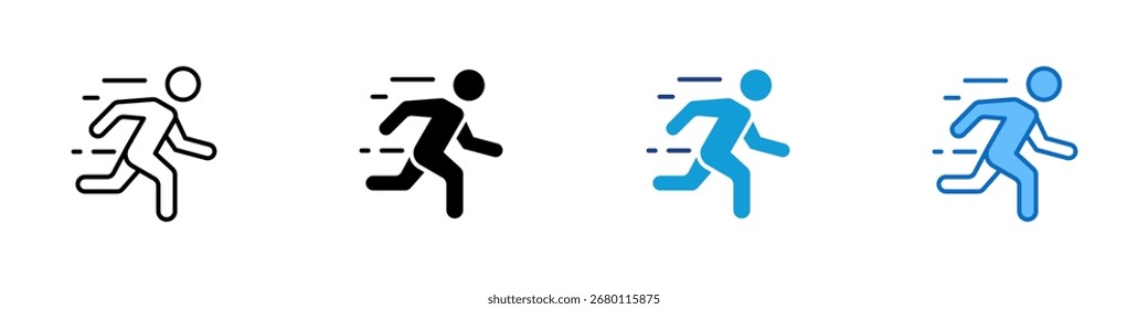 Diseño de Vector de íconos de estilo múltiple de movimiento rápido: persona que corre con líneas de movimiento, que representan velocidad, energía, rendimiento rápido o agilidad
