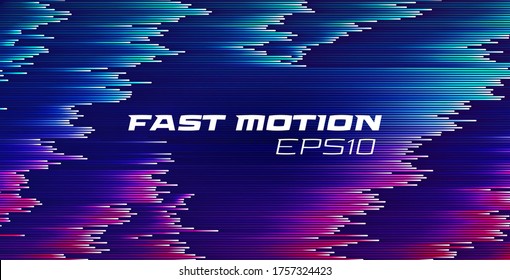 Fast motion vector background. Line move gradient. Dynamic data particle trail