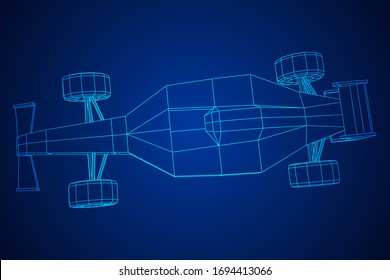 Fast motor sport racing car speed concept. Wireframe low poly mesh vector illustration.