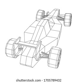 Fast motor sport racing car speed concept. Wireframe low poly mesh vector illustration.