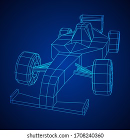 Fast motor sport racing car speed concept. Wireframe low poly mesh vector illustration.