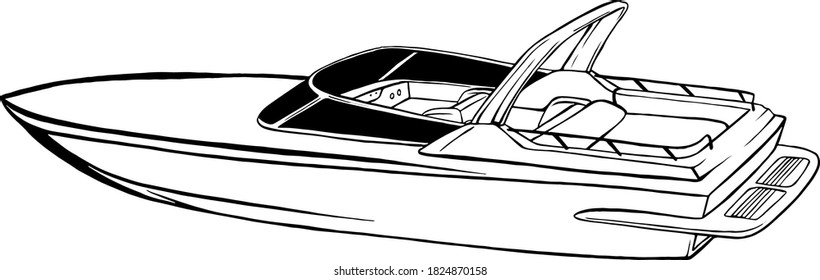 fast motorboat. Speedboat, water transport, rescuer. Can be used for topics like tourism, vacation, vessel