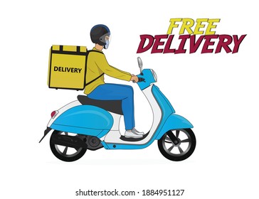 Fast motorcycle delivery rider move forward