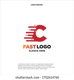 fast move abstract C initial tech logo vector template