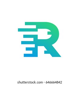 fast move R initial tech logo vector template