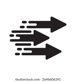 Fast movement arrows glyph icon for speed direction and quick forward motion representing rapid progress vector graphic design vector solid glyph icon