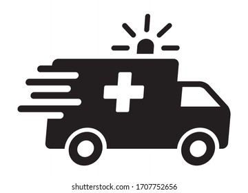 Fast moving ambulance truck with siren emergency transport flat icon for medical apps and websites