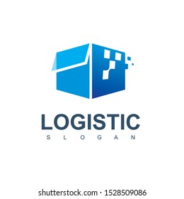 Fast Moving Box, Logistic Logo Design Vector With Pixel Symbol