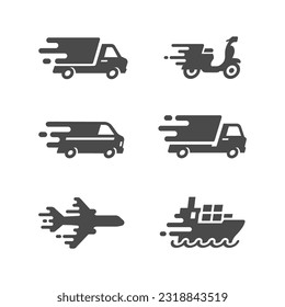 Fast moving delivery transport vector icons