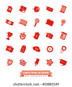 Fast Moving Icons Collection. Set of red web and business symbols with speed streaks