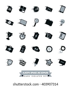 Fast Moving Icons Collection. Set of gray and black symbols with speed streaks