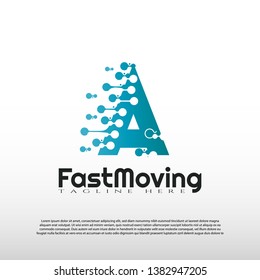 Fast Moving logo with initial A letter concept. Movement sign. Technology business and digital icon -vector
